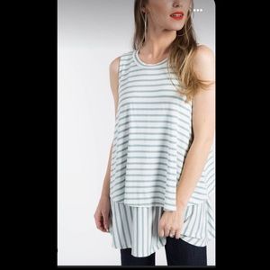 Agnes & Dora Tiered Tunic Dark Mint Ivory Stripe M
